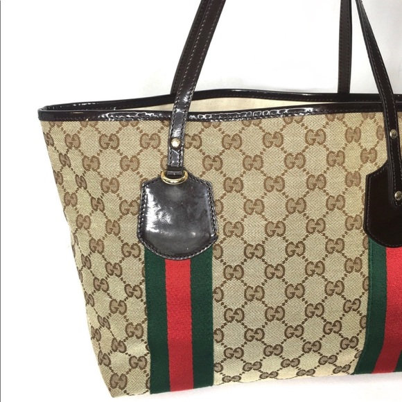 Authentic Gucci brown monogram canvas tote ribbon accents - Picture 6 of 16